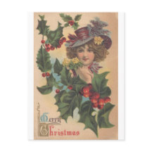 Vintage Frohe Weihnachten Gibson Girl Postkarte
