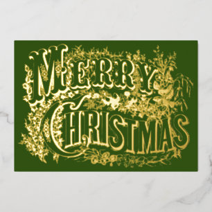Vintage Frohe Weihnachten Grün und Gold Folien Feiertagskarte