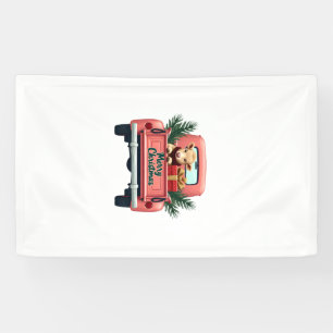 Vintage Frohe Weihnachten Highland-Kuh in rosa Bau Banner