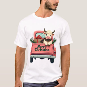 Vintage Frohe Weihnachten Highland-Kuh in rosa Bau T-Shirt