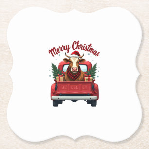 Vintage Frohe Weihnachten Highland Kuh Rotes Lastw Untersetzer