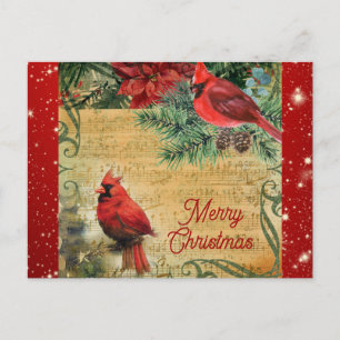 Vintage Frohe Weihnachten Kardinal Musik Postkarte
