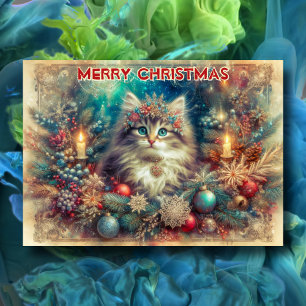 Vintage Frohe Weihnachten Katze mit Schriftwort