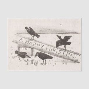 Vintage Frohe Weihnachten Krähen Seidenpapier
