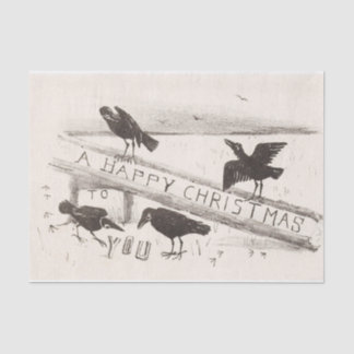 Vintage Frohe Weihnachten Krähen Seidenpapier