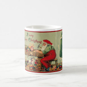 Vintage Frohe Weihnachten mit Santas Werkstatt Tasse