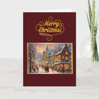 Vintage Frohe Weihnachten mit schneebedeckter Stad Karte