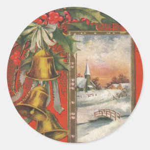 Vintage "Frohe Weihnachten" mit Weihnachtsglocken Runder Aufkleber