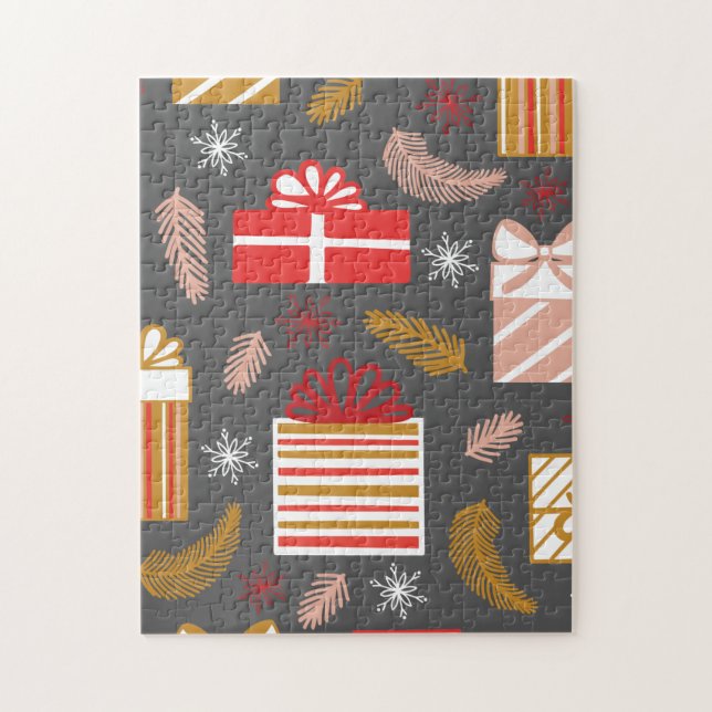 Vintage Frohe Weihnachten Muster - Klassischer Fei Puzzle (Vertikal)