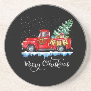 Vintage Frohe Weihnachten Roter LKW Altmodisch Ch Getränkeuntersetzer