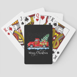 Vintage Frohe Weihnachten Roter LKW Altmodisch Ch Spielkarten