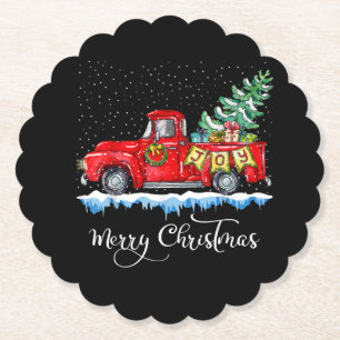 Vintage Frohe Weihnachten Roter LKW Altmodisch Ch Untersetzer