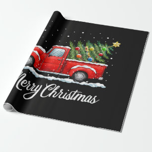 Vintage Frohe Weihnachten roter LKW mit Baum Geschenkpapier