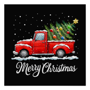 Vintage Frohe Weihnachten roter LKW mit Baum Poster