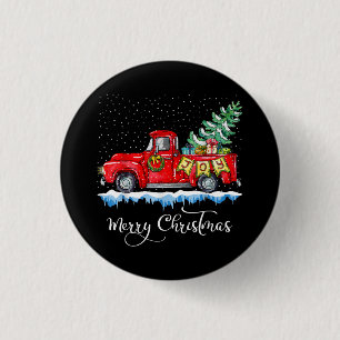 Vintage Frohe Weihnachten Rotes Lastwagen Altmodis Button