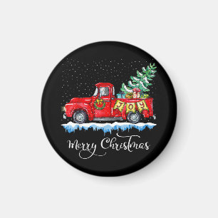 Vintage Frohe Weihnachten Rotes Lastwagen Altmodis Magnet