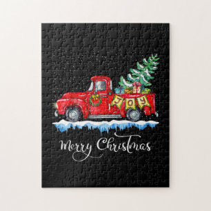 Vintage Frohe Weihnachten Rotes Lastwagen Altmodis Puzzle