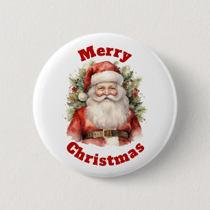 Vintage Frohe Weihnachten Santa Claus Lächelnd Button