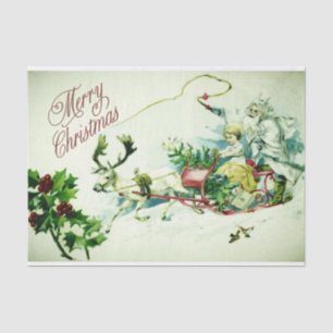 Vintage Frohe Weihnachten Santa Schlitten Rentiere Seidenpapier