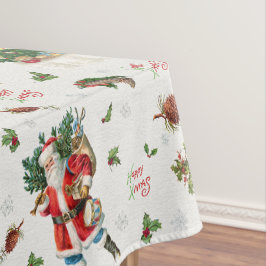 Vintage Frohe Weihnachten Santa Tischdecke