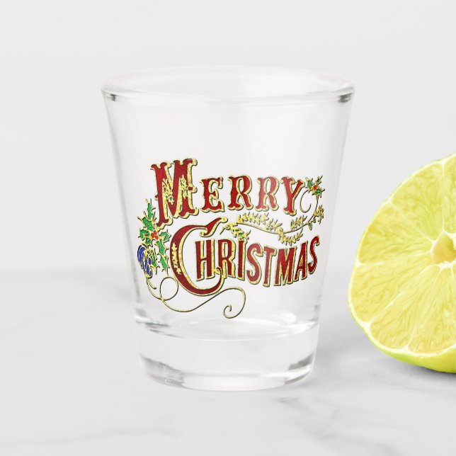 Vintage frohe Weihnachten Schnapsglas (Vorderseite)