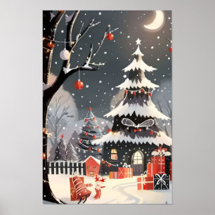 Vintage Frohe Weihnachten Schnee Poster