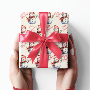 Vintage Frohe Weihnachten & Schneemänner Geschenkpapier