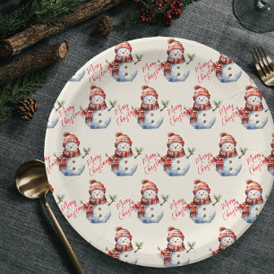 Vintage Frohe Weihnachten & Schneemänner Pappteller