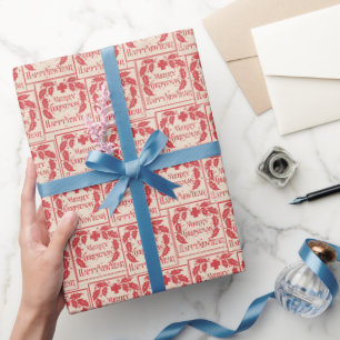 Vintage Frohe Weihnachten Siegel Rot Collage Ephem Geschenkpapier