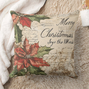 Vintage Frohe Weihnachten Stechpalme & Christbaums Kissen