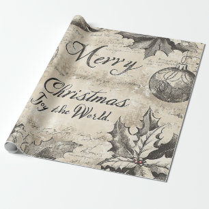 Vintage Frohe Weihnachten Stechpalme & Ornamente ( Geschenkpapier