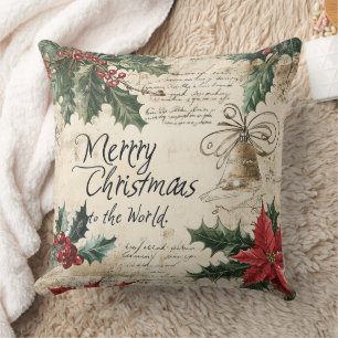 Vintage Frohe Weihnachten Stechpalme & Ornamente ( Kissen