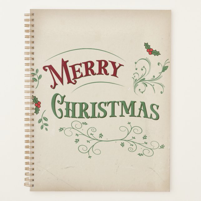 Vintage Frohe Weihnachten Typografie Planer (Vorderseite)