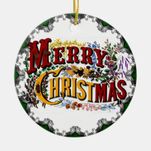 Vintage Frohe Weihnachten Weihnachtsbaumanhänger Keramik Ornament