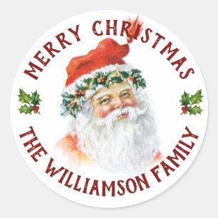 Vintage Frohe Weihnachten Weihnachtsmann Personali Runder Aufkleber