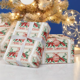 Vintage frohe Weihnachts-Briefmarke Geschenkpapier