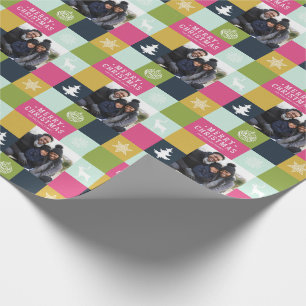 Vintage frohe Weihnachts-Icons Fotos Wrapping Pa  Geschenkpapier