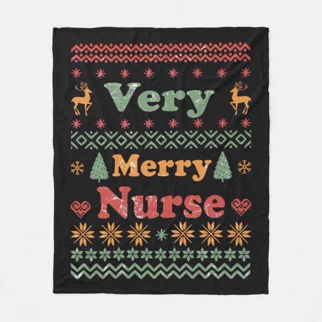Vintage frohe Weihnachts-Pullover-Krankenschwester Fleecedecke (Vorderseite)