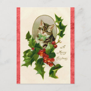 Vintage Frohe Weihnachtsgrüße Süße Kätzchen Katze Postkarte