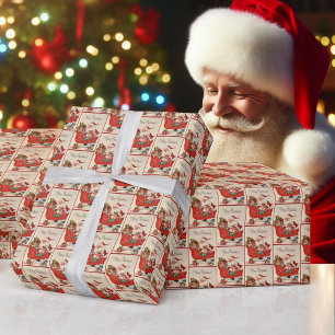 Vintage Frohe Weihnachtskarte Santa & Sleigh Geschenkpapier