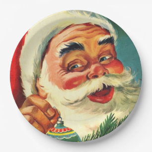 Vintage-Frohe-Weihnachtsmann-Gesichtsplatte Pappteller