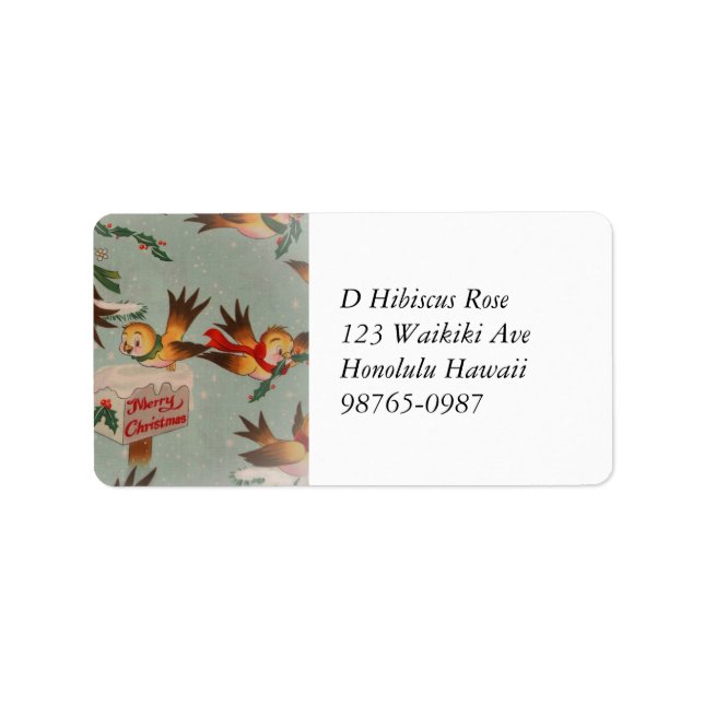 Vintage frohe Weihnachtsvögel Adressaufkleber (Vorne)