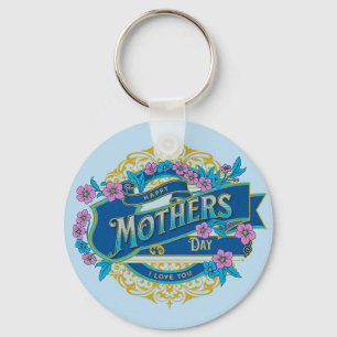 Vintage Frohen Muttertag Blaue Blumen Blumen Schlüsselanhänger
