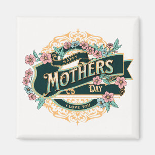 Vintage Frohen Muttertag Farbenfrohe Blumen Blumen Magnet