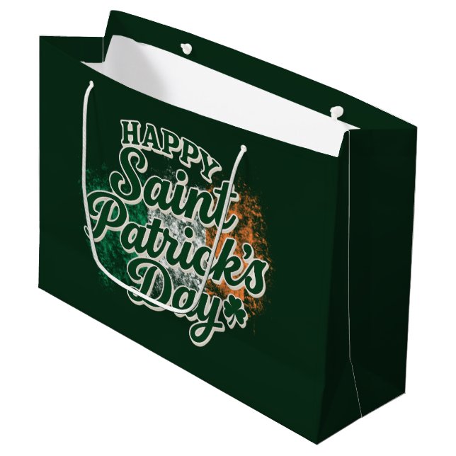 Vintage Frohen St. Patrick's Day Große Geschenktüte (Vorderseite Schrägansicht)