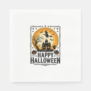 Vintage Frohes Halloween Hexenmond-Shirt-Design_1 Serviette