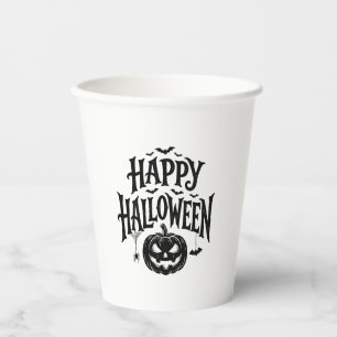 Vintage Frohes Halloween Kürbis Fledermaus Shirt D Pappbecher