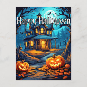 Vintage Frohes Halloween Spukhaus Postkarte