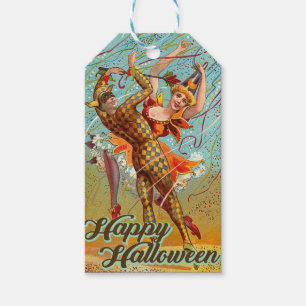 Vintage Frohes Halloween Tanzen im Narrenkostüm Geschenkanhänger
