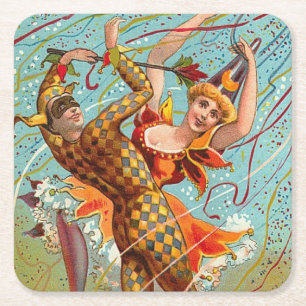 Vintage Frohes Halloween Tanzen im Narrenkostüm Rechteckiger Pappuntersetzer